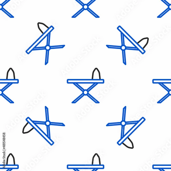 Fototapeta Line Electric iron and ironing board icon isolated seamless pattern on white background. Steam iron. Colorful outline concept. Vector