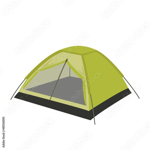 Obraz Vector illustration of a green camping tent isolated on a white background.