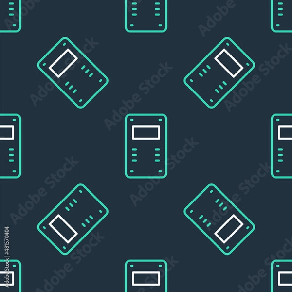 Fototapeta Line Police assault shield icon isolated seamless pattern on black background. Vector