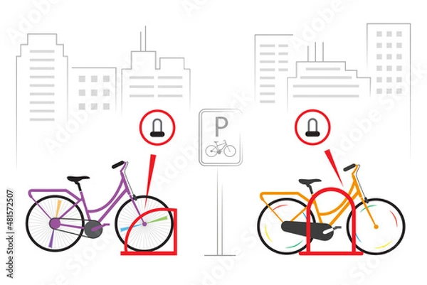 Fototapeta Bicycles in the city at the bicycle parking
