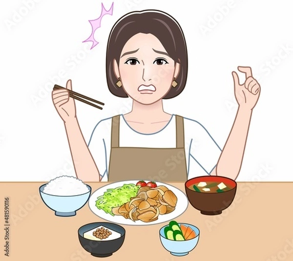 Fototapeta 食べ物を食べている主婦のイラスト