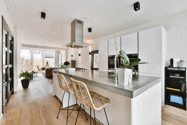 Obraz Lovely kitchen with black doors in a minimalist style