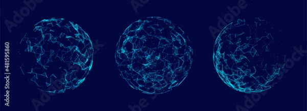 Fototapeta Vector futuristic sphere of particles and lines. Network connection big data. Abstract technology background.