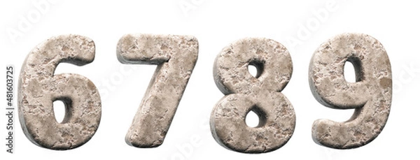 Fototapeta Stone numbers 6, 7, 8, 9. 3d render. Rock alphabet. Path save.