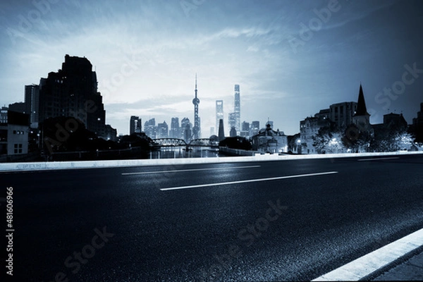 Fototapeta Asphalt road High way Empty curved road clouds and sky at sunset