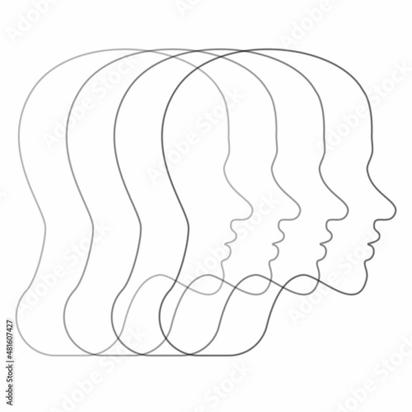 Obraz Contour human heads graphic icon. Heads man sign isolated on white background. Outline profile symbol. Vector illustration.
