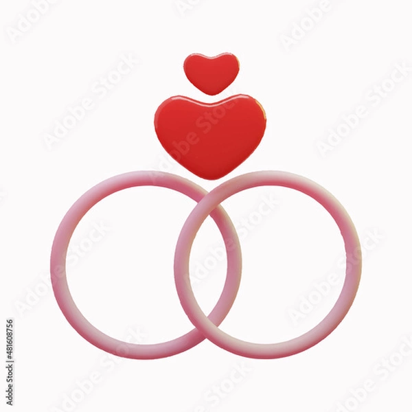 Fototapeta Valentine's day heart and rings gift 3d rendering.