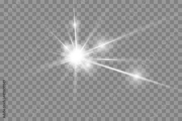 Obraz Glow isolated white transparent light effect set, lens flare, explosion, glitter, line, sun flash, spark and stars. Abstract special effect element design. Shine ray with lightning