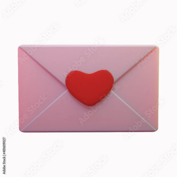 Fototapeta open love letter, sweet pink envelope with 3d heart shape realistic for valentine's day greeting card,