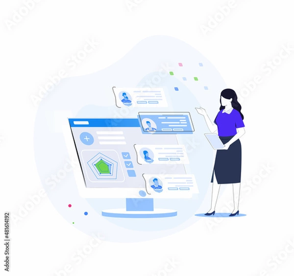 Obraz Recruitment concept for web page, banner, presentation. Job interview, recruitment agency vector illustration.