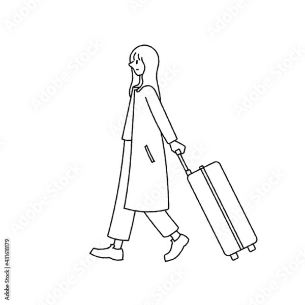 Obraz スーツケースを持った　女性　手描き　旅行　帰省	