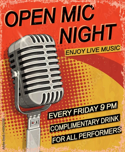 Obraz Open Mic Night vintage poster.