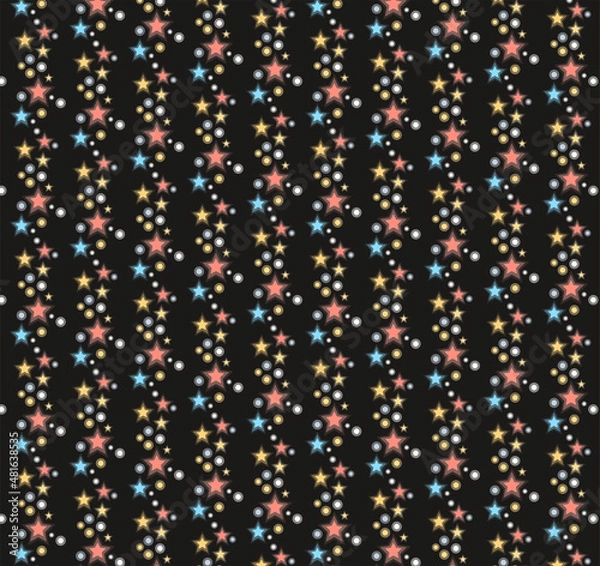 Fototapeta Elegant festive vector background with colorful garlands in the form of balls and stars