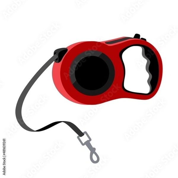 Fototapeta Red retractable leash for dog, stylized object on white background