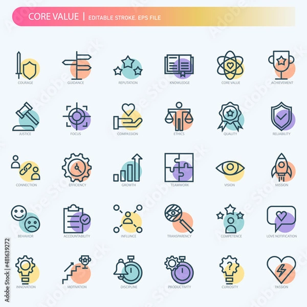 Fototapeta Core value editable stroke icon for your website, logo, app, UI, product print. Editable stroke icons set. eps file