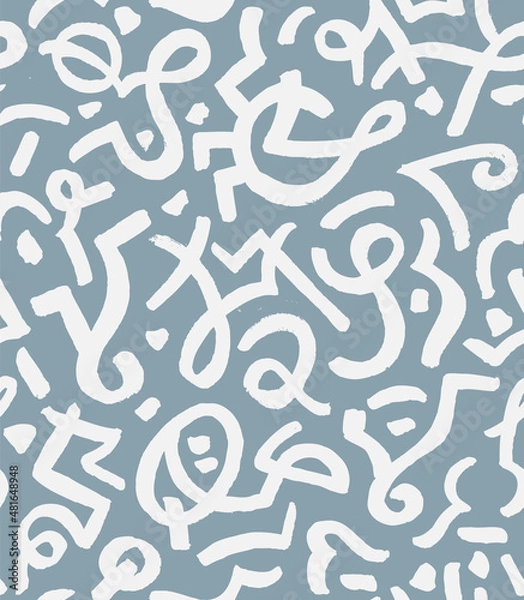 Fototapeta Modern Graffiti Hand Drawn Vector Seamless Pattern. Trendy Blue  Design for Fabric, Wrapping Paper, Gift Cards etc.
