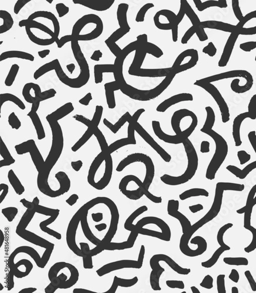 Fototapeta Modern Graffiti Hand Drawn Vector Seamless Pattern. Black&White Design for Fabric, Wrapping Paper, Gift Cards etc.
