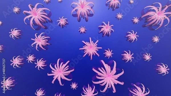 Fototapeta Pink fantasy flowers in space abstract background 3d rendering