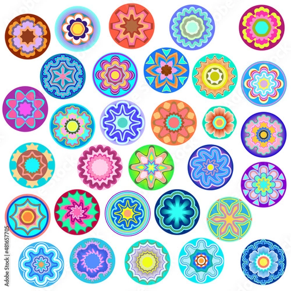 Fototapeta Millefiori - colorful glass beads. Abstract mosaic pattern - objects isolated on a white background. Vector set for design.