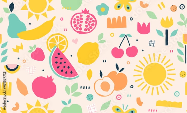 Fototapeta Seamless vector pattern with summer fruits