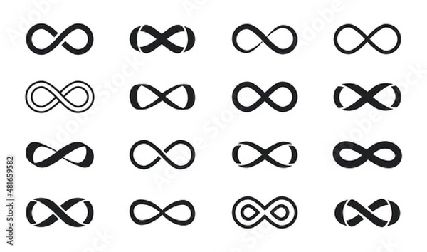 Fototapeta Infinity symbol set. Infinity icons. Endless logo of various shapes. Unlimited cyclicity. Vector illustration.