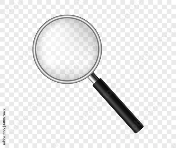 Obraz Magnifying glass. Realistic magnifier on transparent background. Search magnifier with magnifying glass. Vector illustration.