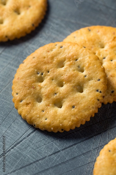 Fototapeta Healthy Brown Round Whole Wheat Crackers