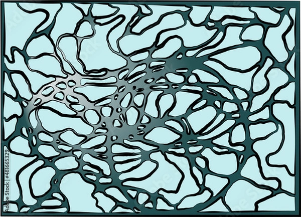 Obraz Abstract background in the form of plexus, neural network, cells on a blue background. Diagram of neural connections in the brain. neurographic lines. Vector.