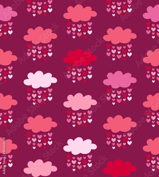 Obraz Valentine's raining hearts clouds burgundy pattern