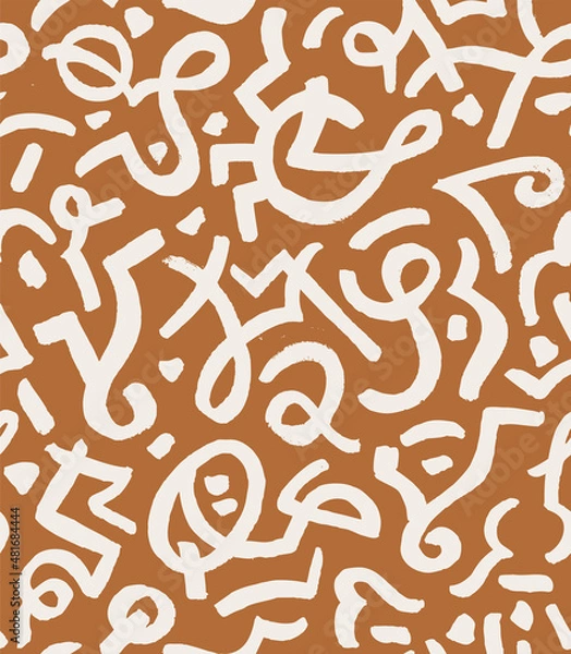Fototapeta Modern Graffiti Hand Drawn Vector Seamless Pattern. Organic Nature Neutral Color Design for Fabric, Wrapping Paper, Gift Cards etc.
