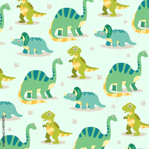 Fototapeta textile pattern with green dinosaurs