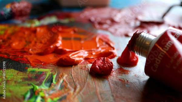 Obraz red and green paint acrylic 