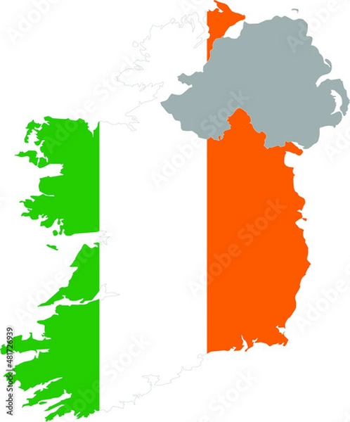 Fototapeta Map of Ireland with the national flag within the gray map of the Irish island