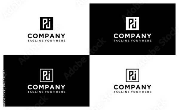 Obraz PJ Letter Logo Design Template Vector. on a black and white background.