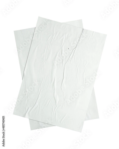 Fototapeta mock up template of A4 format with crumpled sheet of textured paper on white background.