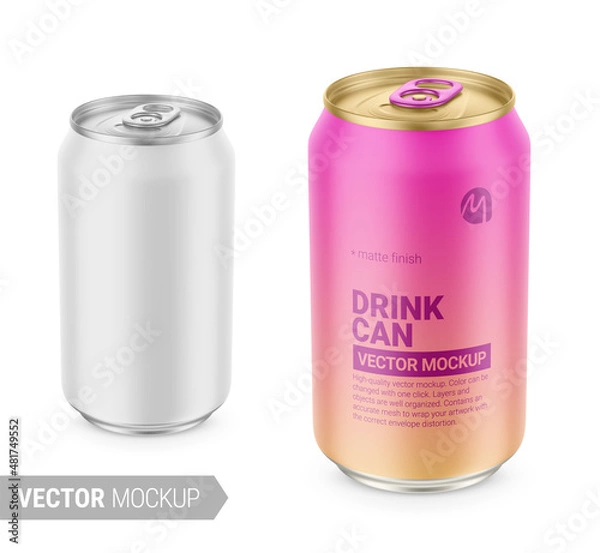 Obraz White matte tin can mockup. Vector illustration.