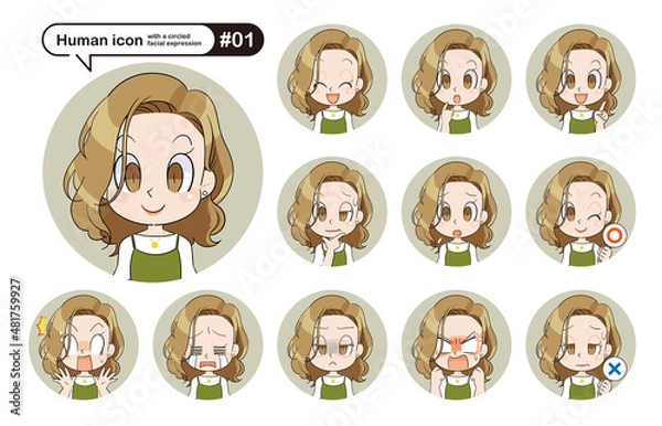 Obraz 表情違いの人物アイコンセット(丸抜き) #01