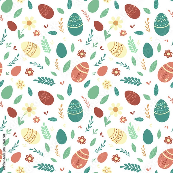 Fototapeta Seamless vector pattern for Easter day, eggs