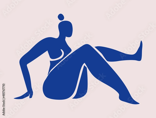 Obraz Inspired by Henri Matisse abstract woman silhouette. The female figure is cut out. Flat vector illustration in collage technique isolated.