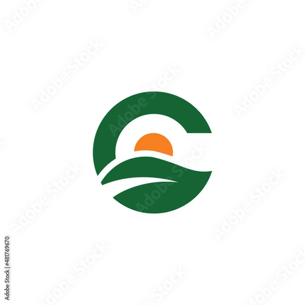 Fototapeta Vector Letter C Logo Template combined with leaves and sun, suitable for nature, plantations or those related to nature.