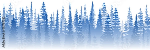 Obraz Coniferous forest in the morning haze, vector banner