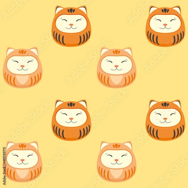 Fototapeta Maneki Neko. Happy cat. Seamless pattern. Vector.