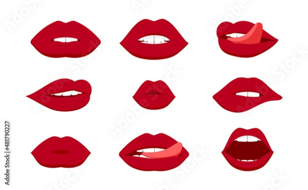 Fototapeta Red lips. Set of vector design elements. 
