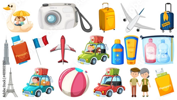 Fototapeta Set of summer vacation objects and elements