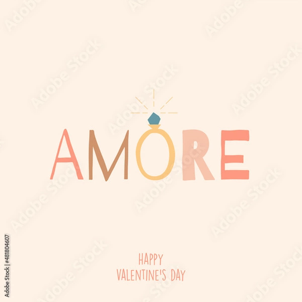 Fototapeta Valentines day greeting card concept template in flat design, with hand drawing illustrations and lettering