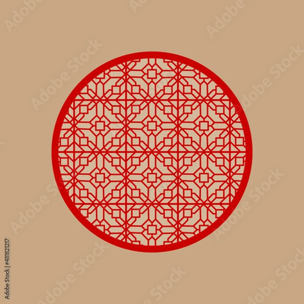 Fototapeta Chinese traditional window. Hand-drawing of a Chinese window with traditional elements. Vector. Illustration for a card, poster, banner, label, print.