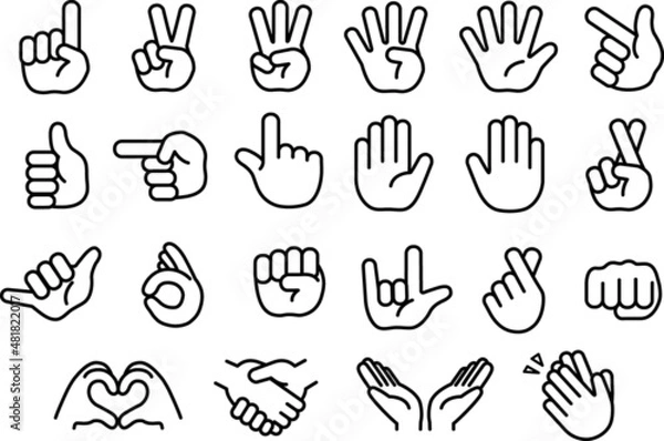 Obraz シンプルな手のサインマークセットイラスト(線のみ)