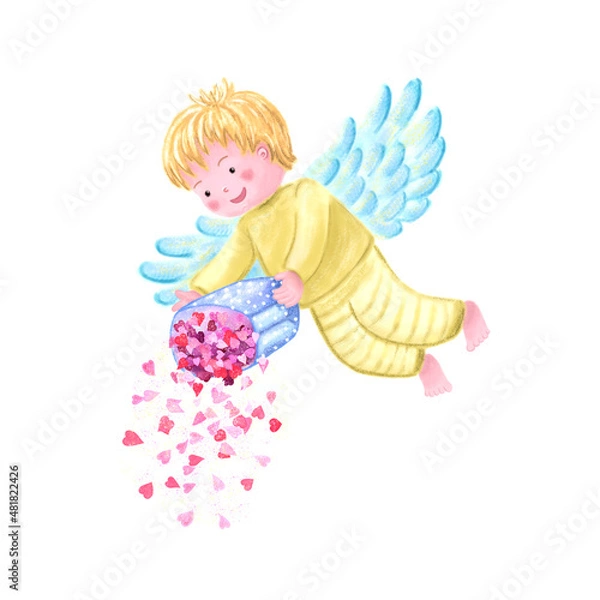 Fototapeta angel Valentine sows hearts