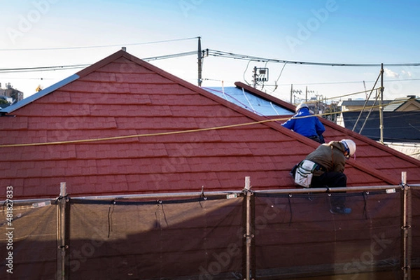 Fototapeta 屋根の補修工事