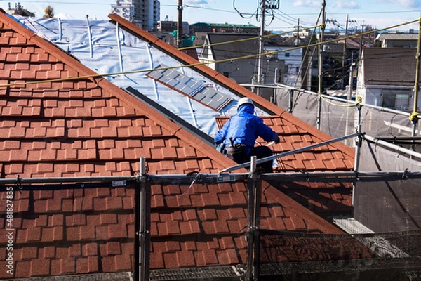 Fototapeta 屋根の補修工事